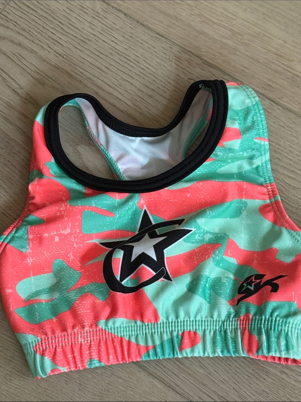 Kids Star-Logo Sports Bra in Coral & Mint
